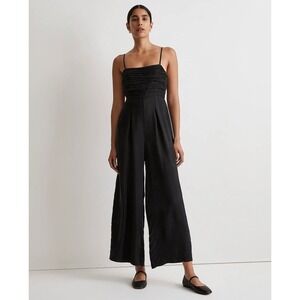 Madewell true Black Madeline Ruched Crop Straight-Leg Jumpsuit  NWT Size 0